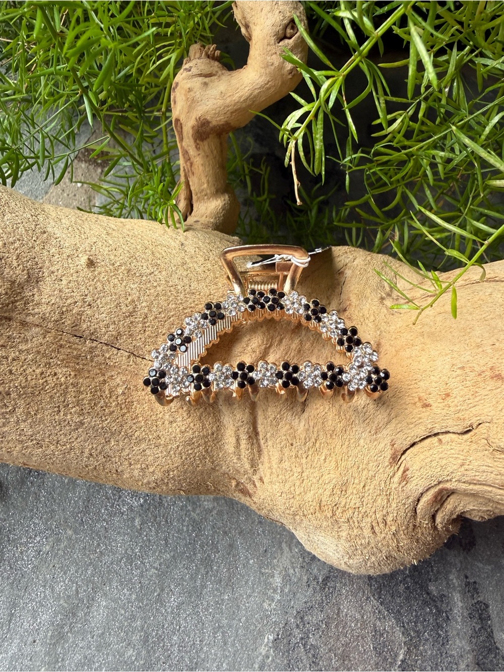 New🌟Anthropologie-Floral Crystal Hair Claw Clip - Black & Gold